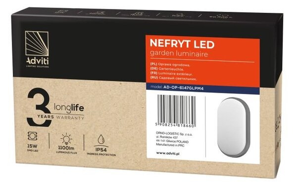 LED Venkovní svítidlo ORNO AD-OP-6147GLPM4 NEFRYT, 15W, 4000K, IP54, šedá