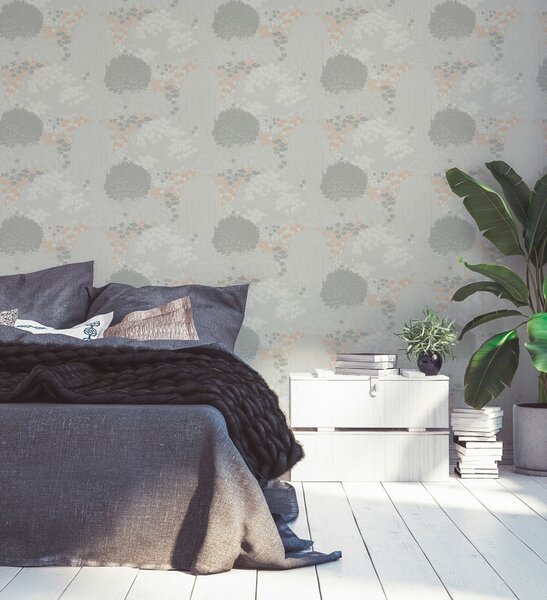 A.S. Création | Vliesová tapeta na zeď Famous Garden 39350-1 | 0,53 x 10,05 m | šedá, růžová, meruňková, bílá