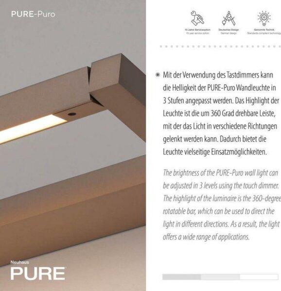 PAUL NEUHAUS LED nástěnné svítidlo PURE Puro otočné dotykový stmívač 3000K bronz 9113-97
