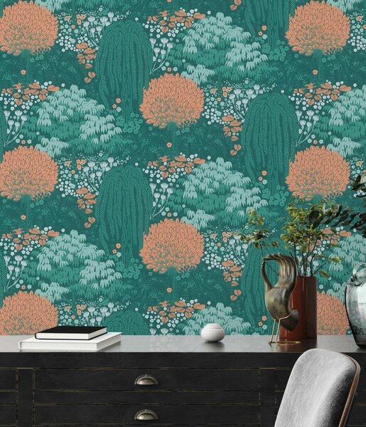 A.S. Création | Vliesová tapeta na zeď Famous Garden 39350-3 | 0,53 x 10,05 m | vining ivy, zelená, oranžová, bílá