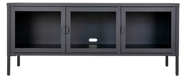 House Nordic Televizní stolek Brisbane (TV stolek v černé barvě se skleněnými dvířky\n40x130x55 cm)