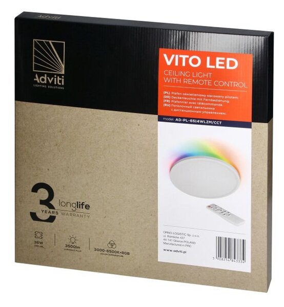 Stropní svítidlo Orno VITO AD-PL-6514WLZM/CCT 36W, 40cm + RGB ovladač