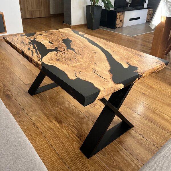 Konferenční epoxy stůl masiv olivovník 75x50 cm, výška 46 cm