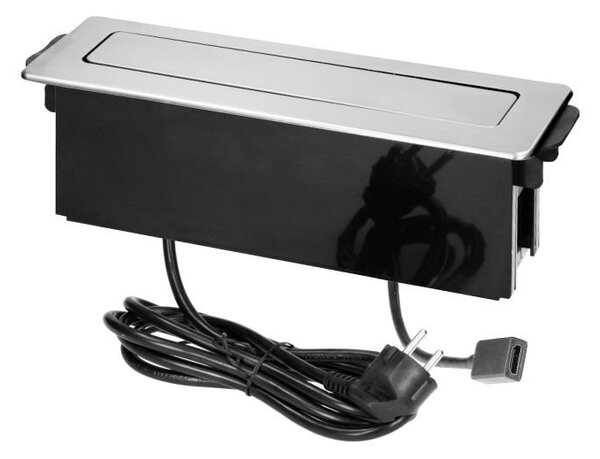 Výsuvný blok zapuštěný ORNO OR-GM-9016/B-G, 2x 230V, 1x USB, 2x HDMI, INOX