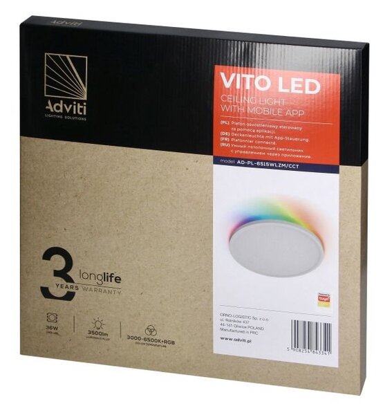Stropní svítidlo Orno VITO AD-PL-6515WLZM/CCT 36W, 40cm, RGB, Tuya app