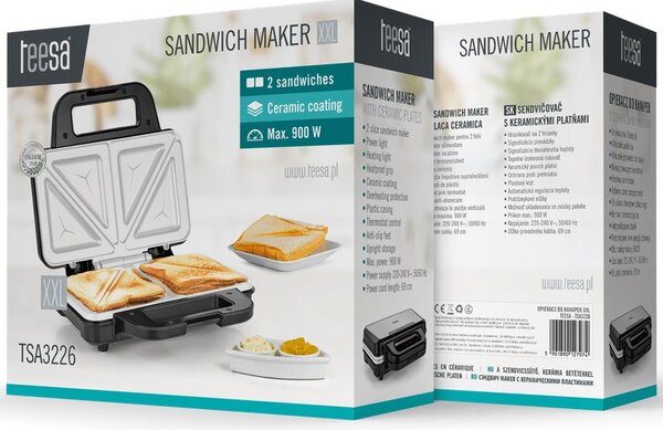 Sendvičovač TEESA TSA3226 XXL toaster, 900 W