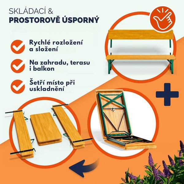Pivní set PRAKTIK s opěradly, 170cm, hnědá Jurhan