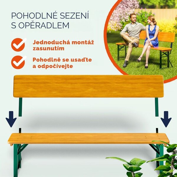 Pivní set PRAKTIK s opěradly, 170cm, hnědá Jurhan