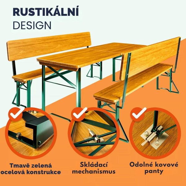 Pivní set PRAKTIK s opěradly, 170cm, hnědá Jurhan