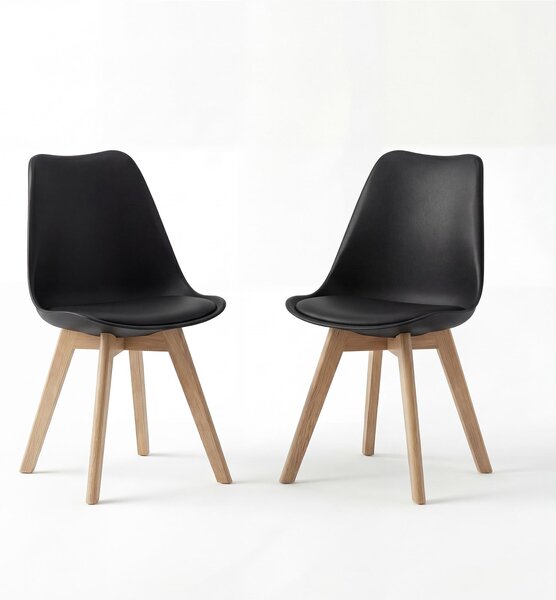 BEALIFE Sada 2 jídelních židlí TB18 | Ergonomické, výška sedáku 45 cm, PP + dřevěné nohy, skandinávský design | Do jídelny a pracovny | Černá/bílá