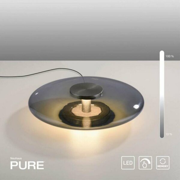 PAUL NEUHAUS LED stolní lampa PURE Vitrum dotykový vypínač stmívatelné 2700K platina / kouřová 4080-15