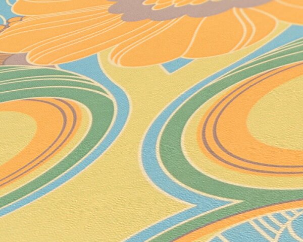 A.S. Création | Vliesová tapeta na zeď Retro Chic 39530-1 | 0,53 x 8,5 m | oranžová, zelená, modrá, fialová, vícebarevná