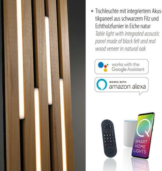 PAUL NEUHAUS LED stolní lampa Q-AKUSTIK dřevo, přírodní Smarthome s aplikací CCT ZigBee 2700-5000K PN 4822-79