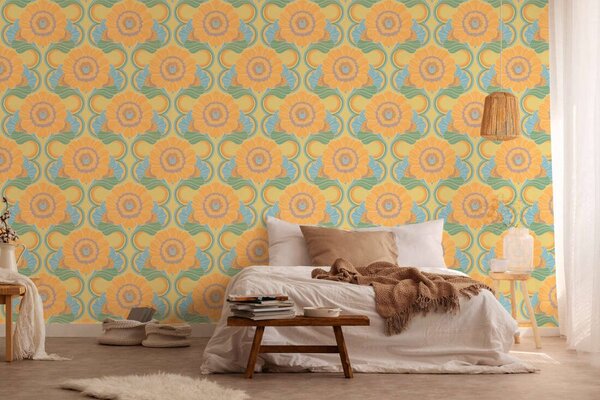 A.S. Création | Vliesová tapeta na zeď Retro Chic 39530-1 | 0,53 x 8,5 m | oranžová, zelená, modrá, fialová, vícebarevná