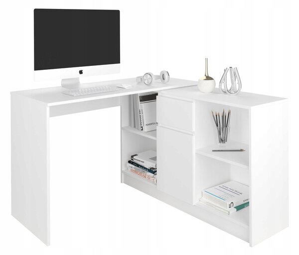 Rohový PC stolek Nokru (bílá). Akce -16%