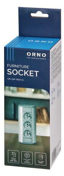 Povrchová zásuvka ORNO OR-GM-9001/G, rohové pouzdro, 3x zásuvka, barva stříbrná
