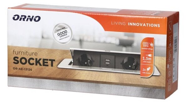 Výklopný blok zapuštěný ORNO OR-AE-13126/GR, 2x 230V a 2x USB, grafitová