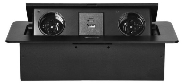 Výklopný blok zapuštěný ORNO OR-GM-9034/B, 2x 230V, 1x USB-A, 1x USB-C, černá