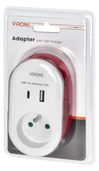 Adaptér ORNO VIRONE CS-2 230V s USB-C+A nabíječkou a kabelem USB-C + Lightning
