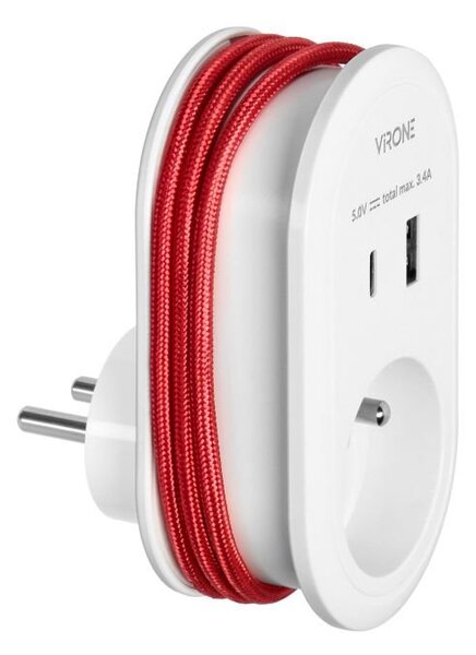 Adaptér ORNO VIRONE CS-2 230V s USB-C+A nabíječkou a kabelem USB-C + Lightning