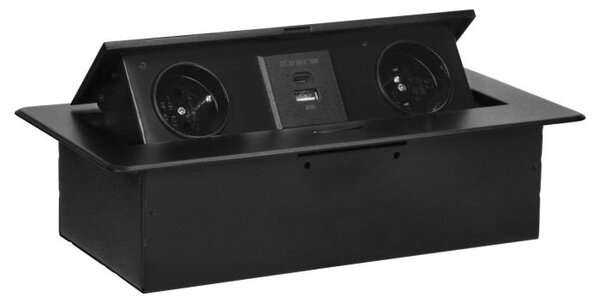 Výklopný blok zapuštěný ORNO OR-GM-9034/B, 2x 230V, 1x USB-A, 1x USB-C, černá