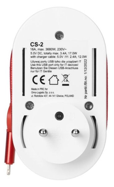 Adaptér ORNO VIRONE CS-2 230V s USB-C+A nabíječkou a kabelem USB-C + Lightning