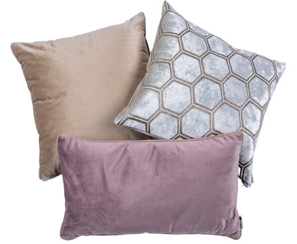 BOHOLOGY Set tří povlaků na polštář Hexagon - béžový, stříbrný, růžový