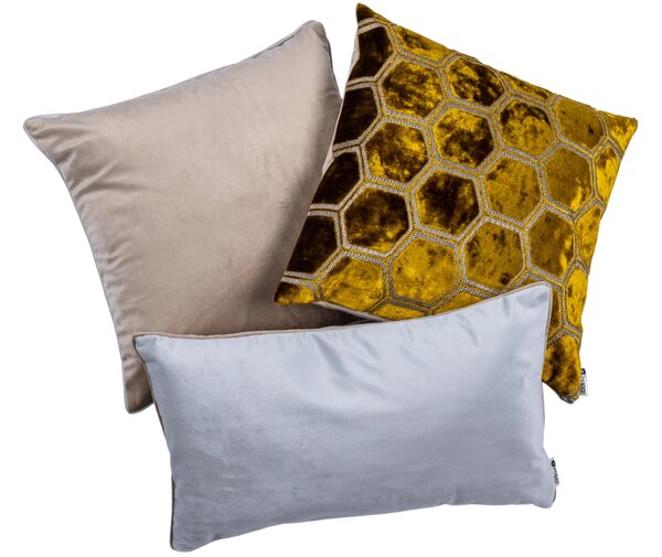 BOHOLOGY Set tří povlaků na polštář Hexagon - béžový, zlatý, šedý