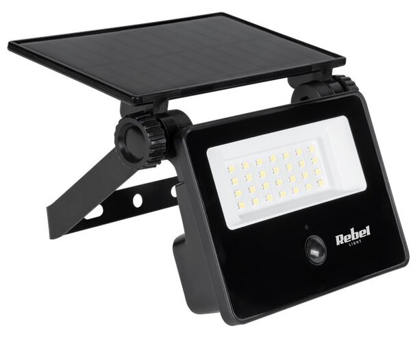 Solární reflektor REBEL URZ3625, 800lm, IP54, 6500K, 3,7 V, 1500 mAh, 6W, černá