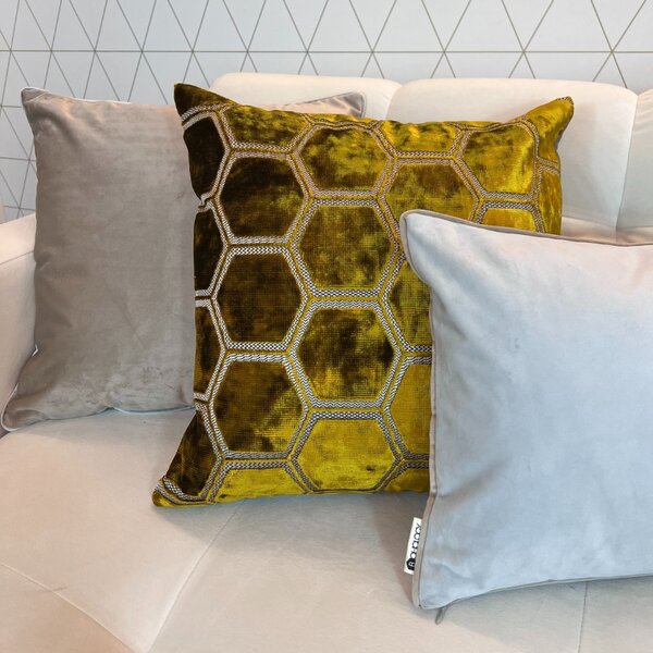 BOHOLOGY Set tří povlaků na polštář Hexagon - béžový, zlatý, šedý