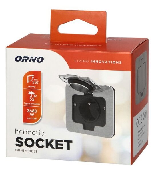 Zapuštěná zásuvka s víčkem, hermeticky uzavřená ORNO OR-GM-9031, nerez IP55