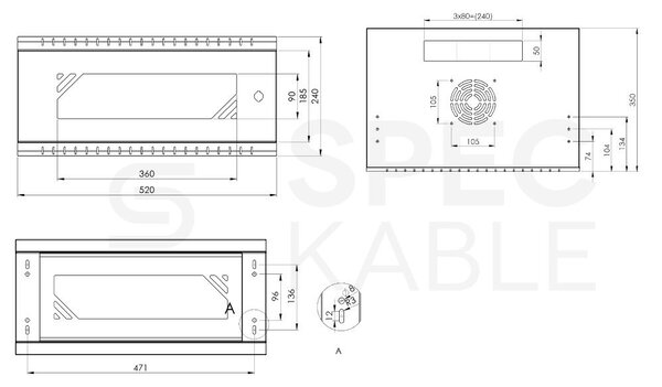 RACK skříň závěsná 19" 4U 350mm, sv. šedá, k samosestavení