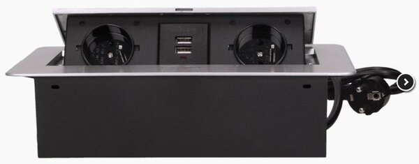 Výklopný blok zapuštěný ORNO OR-AE-13126/G, 2x 230V a 2x USB, stříbrný