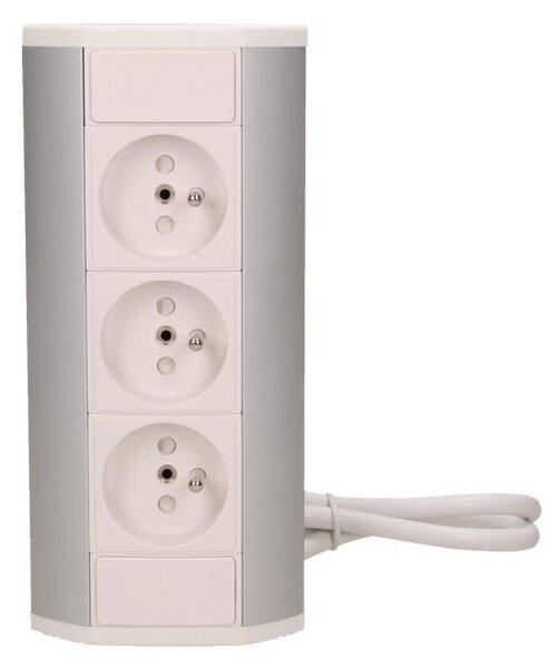 Povrchová zásuvka ORNO OR-GM-9001/W-G, rohové pouzdro, 3x zásuvka, barva bílá-stříbrná
