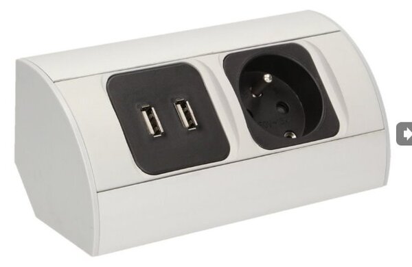 Povrchová zásuvka ORNO OR-AE-1310, 1x 230V, 2x USB nabíjecí, barva stříbrná