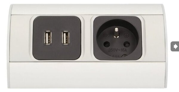 Povrchová zásuvka ORNO OR-AE-1310, 1x 230V, 2x USB nabíjecí, barva stříbrná