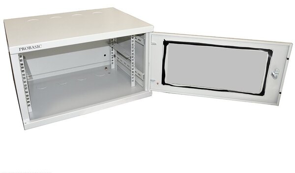 19" Kovový rozvaděč montážní skříň se skleněnými dvířky 6U 540*400*320 RAL7035