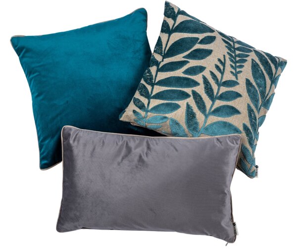 BOHOLOGY Šedo-modrý set tří povlaků na polštář Flowie