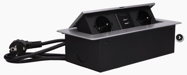 Výklopný blok zapuštěný ORNO OR-AE-13126/G, 2x 230V a 2x USB, stříbrný