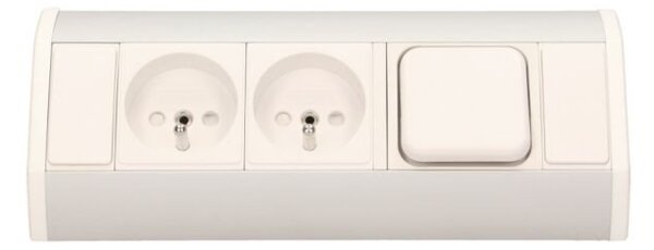 Nábytková zásuvka s vypínačem ORNO OR-GM-9002/W-G, rohové pouzdro, 2x, barva bílo-stříbrná