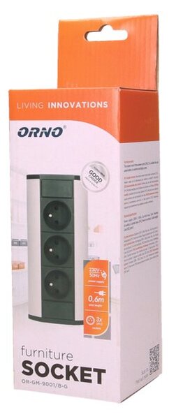 Povrchová zásuvka ORNO OR-GM-9001/B-G, rohové pouzdro, 3x zásuvka, barva černo-stříbrná