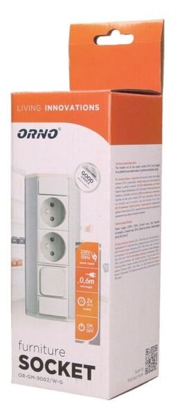 Nábytková zásuvka s vypínačem ORNO OR-GM-9002/W-G, rohové pouzdro, 2x, barva bílo-stříbrná