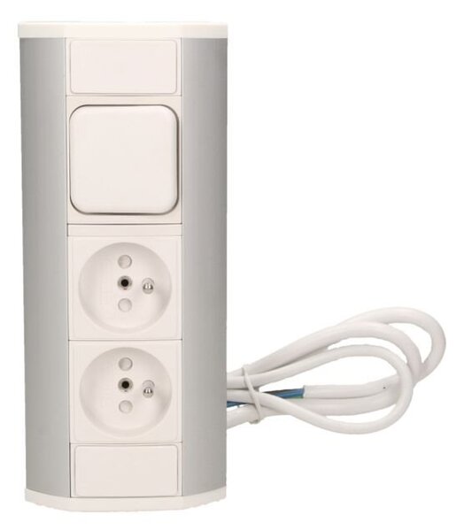 Nábytková zásuvka s vypínačem ORNO OR-GM-9002/W-G, rohové pouzdro, 2x, barva bílo-stříbrná