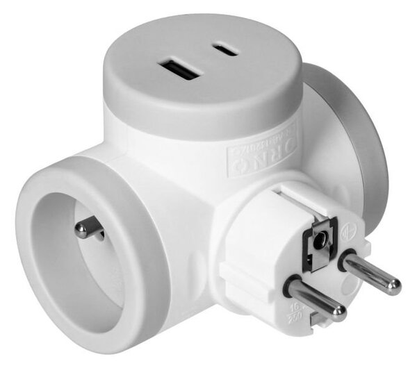 Rozbočovací zásuvka ORNO OR-AE-13281/G s USB nabíječkou, bílo-šedá