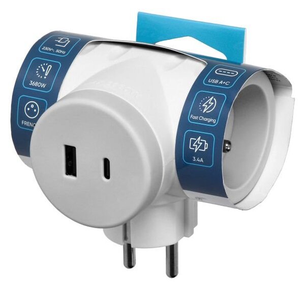 Rozbočovací zásuvka ORNO OR-AE-13281/G s USB nabíječkou, bílo-šedá