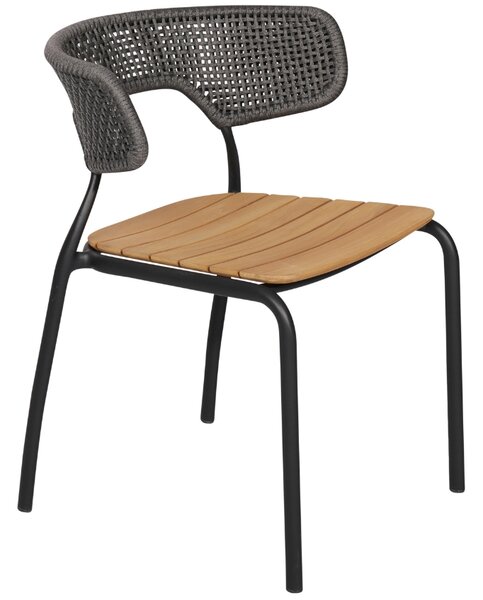 Tmavě šedá zahradní židle Mindo 101 s teakovým sedákem