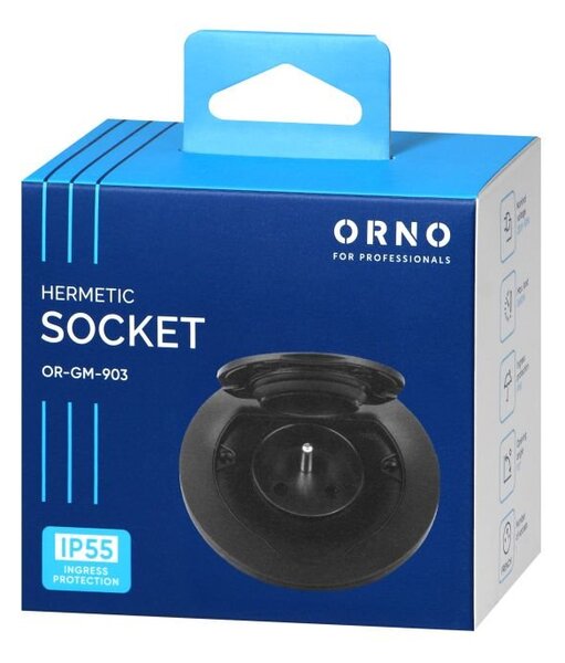 Zapuštěná zásuvka s víčkem, hermeticky uzavřená ORNO OR-GM-9030/B, nerez IP55, černá