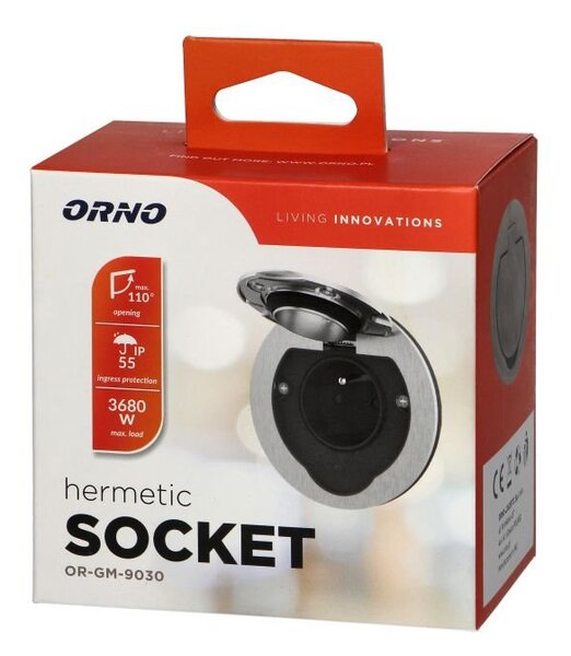 Zapuštěná zásuvka s víčkem, hermeticky uzavřená ORNO OR-GM-9030, nerez IP55