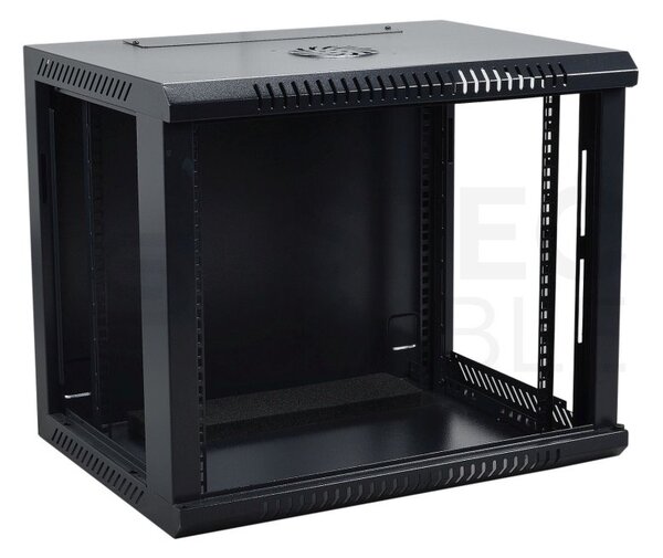 RACK skříň závěsná NEKU 19" 9U 600mm, dveře sklo, k samosestavení, černá