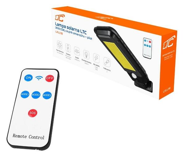 Venkovní solární LED osvětlení LTC LXLL118, 30W COB, 2000lm, 2400mAh, PIR